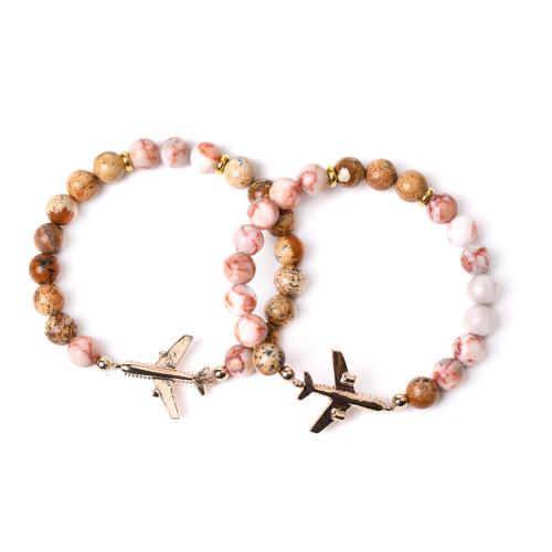 Gemstone Bracelet with Zinc Alloy Airplane handmade Unisex Length Approx 7.3 Inch Sold By PC