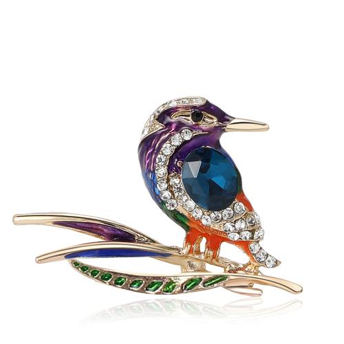 Zinc Alloy Brooches Woodpecker for woman & with rhinestone multi-colored Sold By PC