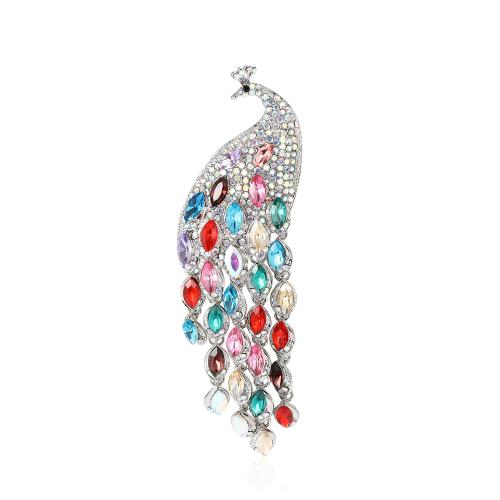 Zinc Alloy Brocher, Peacock, for kvinde & med rhinestone, flere farver til valg, 131x44mm, Solgt af PC