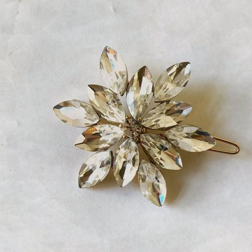 Hair Slide Brass with Rhinestone for woman golden 100mm Sold By PC