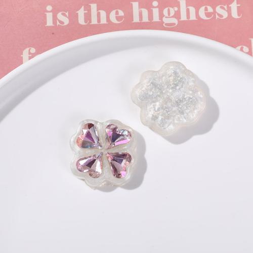 Mobile Phone DIY Decoration Resin Four Leaf Clover polished with rhinestone Sold By PC