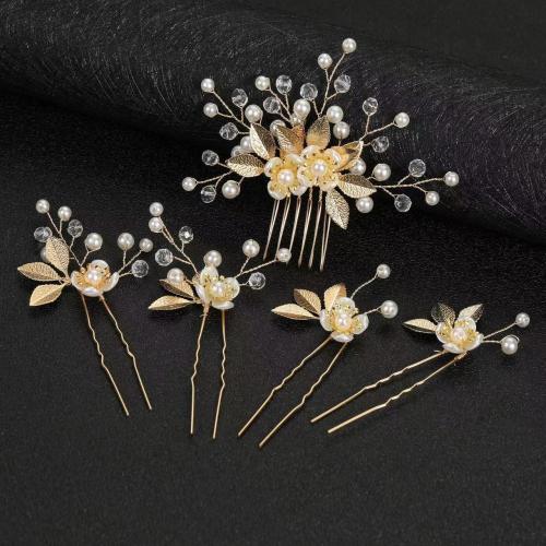 Zinklegierung Haar-Schmuck-Set, Haar Kamm & Haar-Stick, mit Kristall & Kunststoff Perlen, 5 Stück & Modeschmuck & für Frau, keine, Hair comb:10*8cm, medium hairpin:10*5.5cm, small hairpin:8.5*4cm, verkauft von setzen