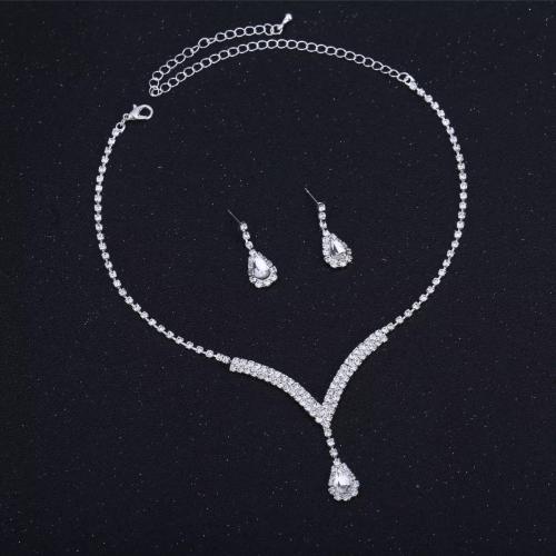 Kalnų krištolas Papuošalų komplektai, auskaras & karoliai, su 5cm Extender grandinės, 2 vnt. & Bižuterijos & moters, daugiau spalvų pasirinkimas, earring 25*8mm, Ilgis Apytiksliai 45 cm, Pardavė nustatyti