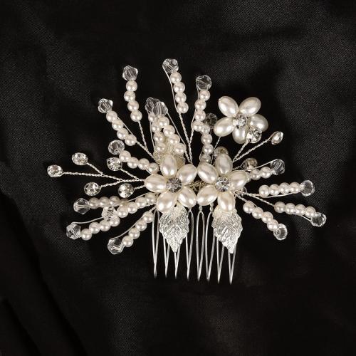 Decorative Hair Combs Plastic Pearl with brass wire & Crystal fashion jewelry & for woman Sold By PC