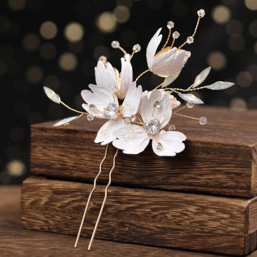 Hair Stick Iron with brass wire & Rhinestone fashion jewelry & for woman golden Sold By PC