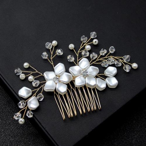 Decorative Hair Combs Iron with brass wire & Crystal & Plastic Pearl fashion jewelry & for woman Sold By PC