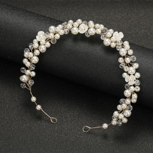 Headband Plastic Pearl with brass wire & Crystal fashion jewelry & for woman 350mm Sold By PC