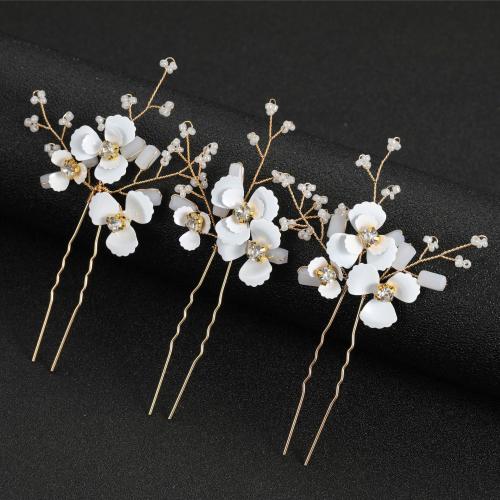 Hair Stick Iron with brass wire & Rhinestone three pieces & fashion jewelry & for woman Sold By Set