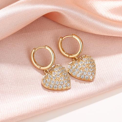 Cubic Zirconia Micro Pave Brass Earring Heart fashion jewelry & micro pave cubic zirconia & for woman 30mm Sold By Pair