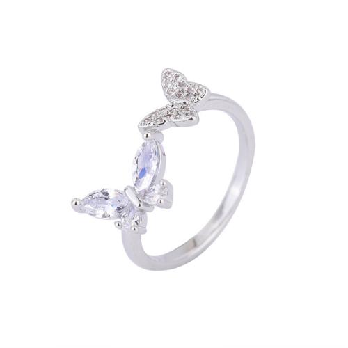 Kubisk Circonia Micro bane messing Ring, Butterfly, Justerbar & Micro Pave cubic zirconia & for kvinde, Solgt af PC