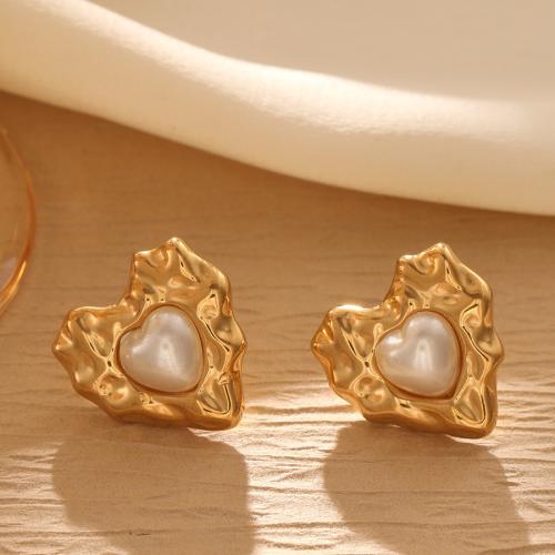 Roestvrij staal Stud Earrings, 304 roestvrij staal, met Plastic Pearl, mode sieraden & verschillende stijlen voor de keuze & voor vrouw, gouden, Verkocht door pair