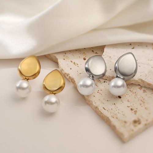 Titanium Steel  Earring with Plastic Pearl Teardrop plated for woman Sold By Pair