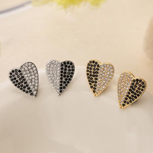 Terningformet Zirkon Micro Pave Messing Øreringe, Heart, forgyldt, Micro Pave cubic zirconia & for kvinde, flere farver til valg, nikkel, bly & cadmium fri, 13.50x3mm, Solgt af par