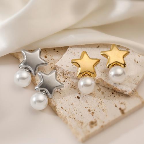 Titanium Steel  Earring with Plastic Pearl Star plated for woman Sold By Pair