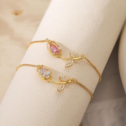 Cubic Zirconia Micro Pave Brass Bracelet Flower gold color plated micro pave cubic zirconia & for woman nickel lead & cadmium free Sold By PC