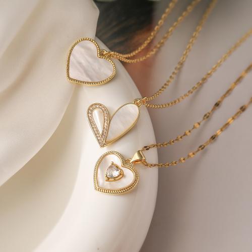 Brass Necklace with Shell Heart gold color plated & for woman nickel lead & cadmium free Sold By PC