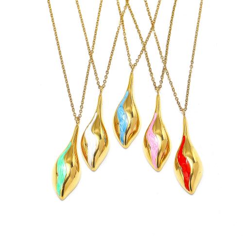 Titanium Steel Necklace with 5cm extender chain gold color plated fashion jewelry & enamel Length 45 cm Sold By PC