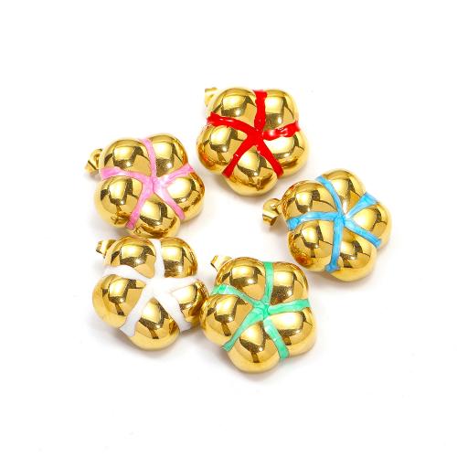 Titanium Steel  Earring Flower gold color plated fashion jewelry & enamel Sold By Pair