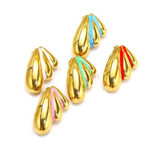 Titanium Steel  Earring gold color plated fashion jewelry & enamel golden Sold By Pair