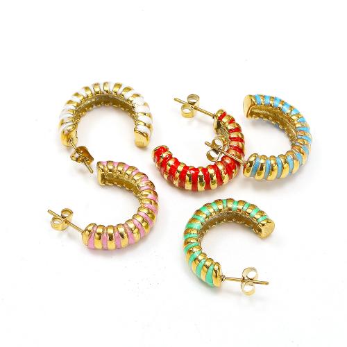 Titanium Steel  Earring gold color plated fashion jewelry & enamel Sold By Pair