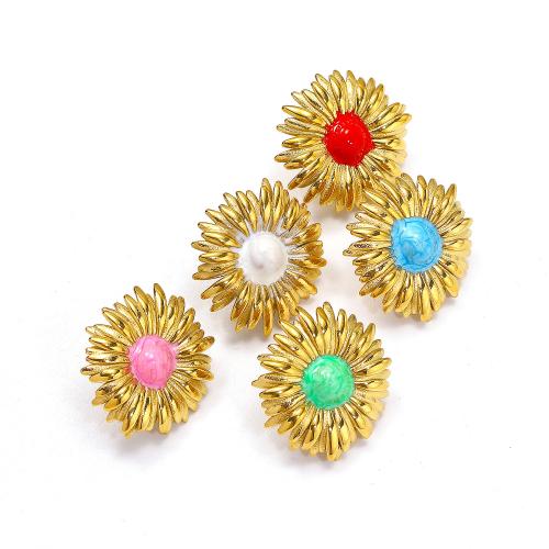 Titanium Steel  Earring Chrysamthemum gold color plated fashion jewelry & enamel Sold By Pair