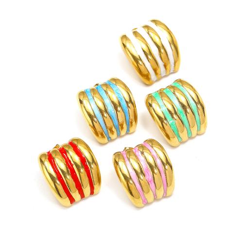 Titanium Steel  Earring gold color plated fashion jewelry & enamel Sold By Pair