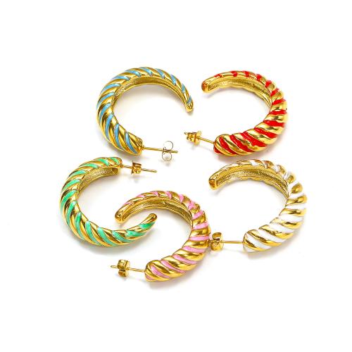 Titanium Steel  Earring gold color plated fashion jewelry & enamel Sold By Pair