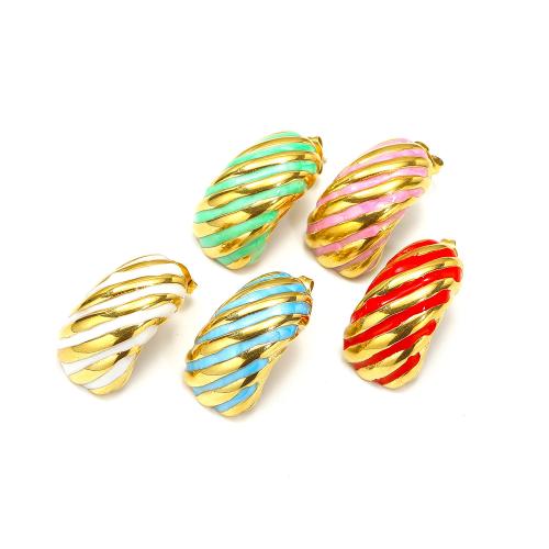 Titanium Steel  Earring gold color plated fashion jewelry & enamel Sold By Pair