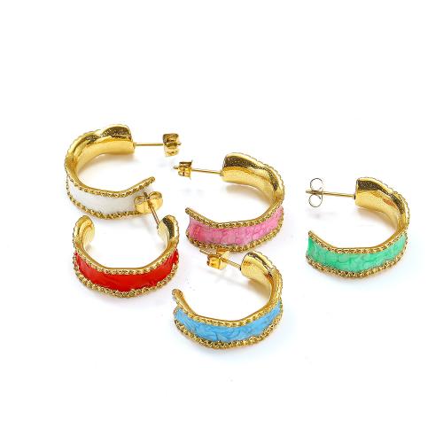 Titanium Steel  Earring gold color plated fashion jewelry & enamel Sold By Pair