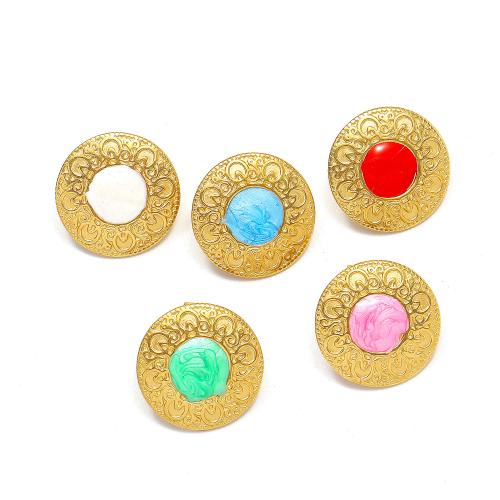 Titanium Steel  Earring Round gold color plated fashion jewelry & enamel 23mm Sold By Pair