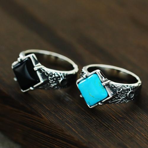 Titanium Steel Finger Ring with Gemstone silver color plated fashion jewelry Sold By PC