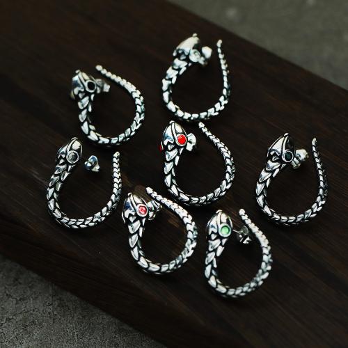 Titanium Steel  Earring Snake silver color plated fashion jewelry & with rhinestone Sold By Pair