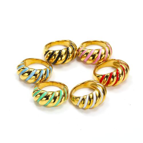 Titanium Steel Finger Ring gold color plated fashion jewelry & enamel Sold By PC