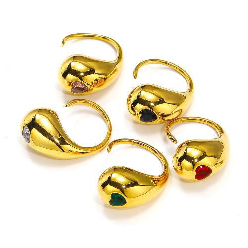 Titanium Steel Finger Ring gold color plated fashion jewelry & with rhinestone Sold By PC