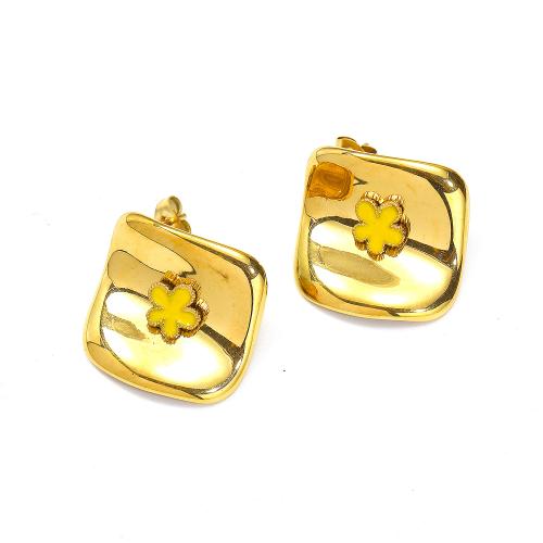 Titanium Steel  Earring gold color plated fashion jewelry & enamel Sold By Pair