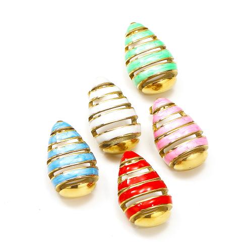 Titanium Steel  Earring Teardrop gold color plated fashion jewelry & enamel Sold By Pair