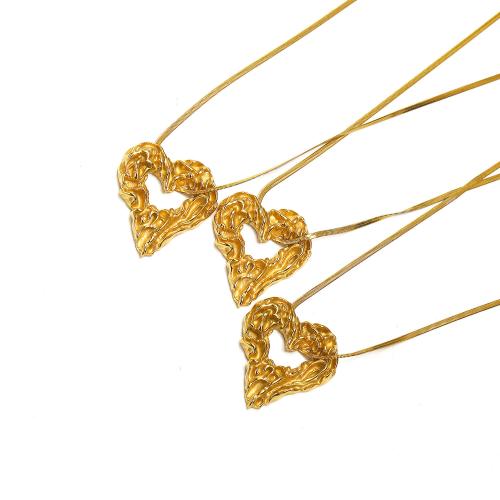 Titanium Steel Necklace with 5cm extender chain Heart gold color plated fashion jewelry golden Length 50 cm Sold By PC