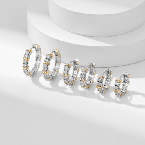 Messing oorbellen met micro-paved kubieke zirconia's, plated, micro pave zirconia & voor vrouw & two tone, Verkocht door pair