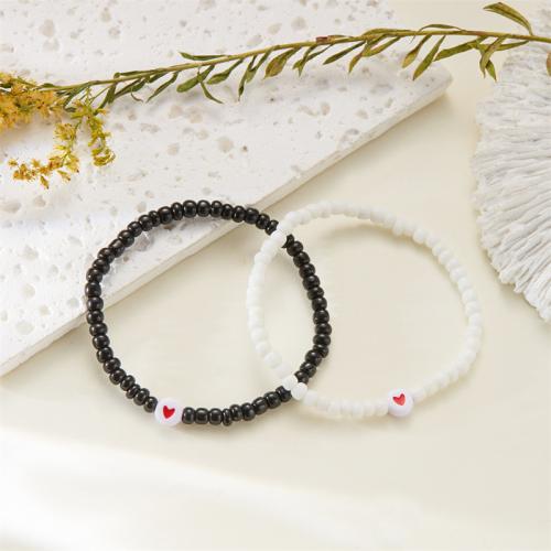 Couple Bracelet and Bangle Copper Coated Plastic with Elastic Thread handmade 2 pieces & Unisex white and black Length 7.09 Inch Sold By Set