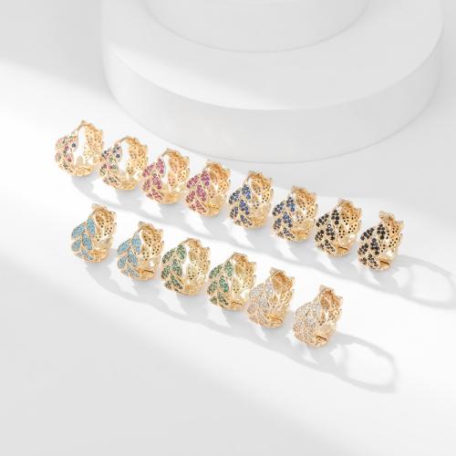 Cubic Zirconia Micro Pave Brass Earring Leaf plated fashion jewelry & micro pave cubic zirconia & for woman Sold By Pair