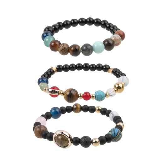 Gemstone Bracelets Natural Stone with Elastic Thread & Zinc Alloy handmade fashion jewelry & Unisex mixed colors Sold By PC