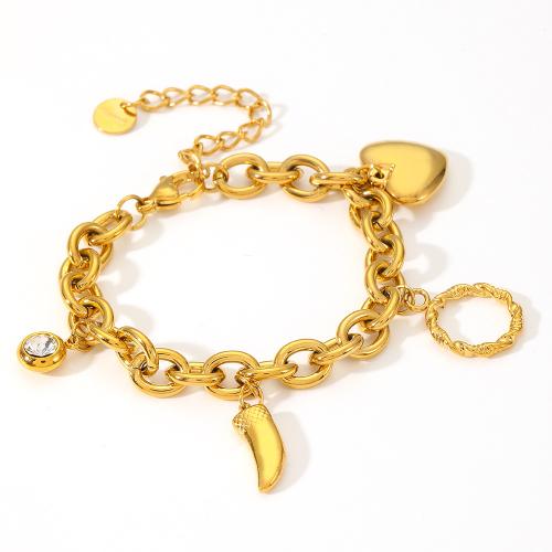 Stainless Steel Jewelry Bracelet 304 Stainless Steel with 5cm extender chain plated for woman & with rhinestone & hollow Length 16 cm Sold By PC