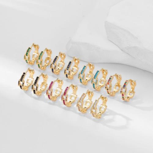 Cubic Zirconia Micro Pave Brass Earring gold color plated micro pave cubic zirconia & for woman & hollow Sold By Pair