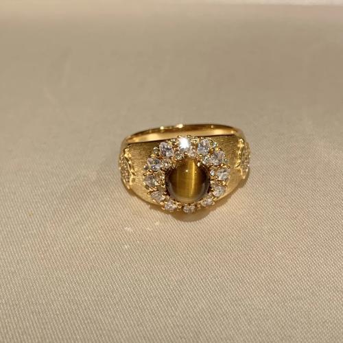 Brass Finger Ring with Tiger Eye & for woman & with rhinestone golden US Ring Sold By PC