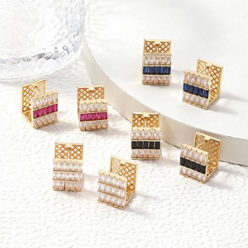 Cubic Zirconia Micro Pave Brass Earring fashion jewelry & micro pave cubic zirconia & for woman golden Sold By Pair