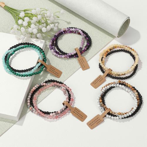 Gemstone Bracelets Natural Stone with Elastic Thread handmade three layers & for woman Length 19 cm Sold By PC