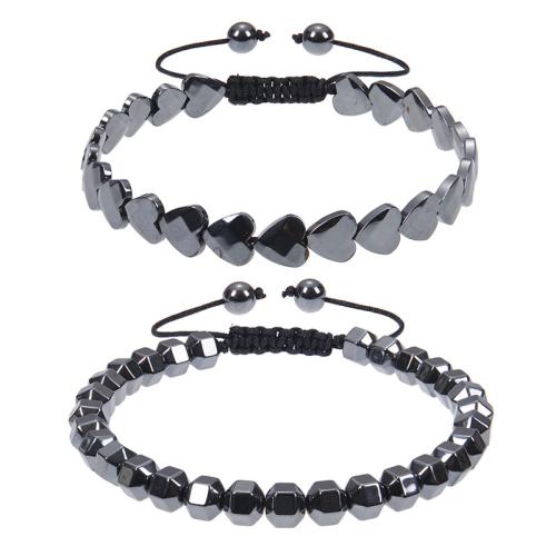 hématite non magnétique Set de bracelet, avec Cordon de noeud, fait à la main, bijoux de mode & unisexe & styles différents pour le choix, Vendu par PC