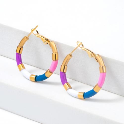 Titanium Steel  Earring plated for woman & enamel multi-colored Sold By Pair