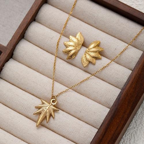 Jewelry Sets Titanium Steel Maple Leaf plated & for woman gold Sold By PC