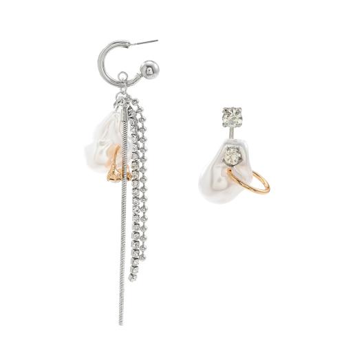 Zinc Alloy Stud Earring with Plastic Pearl for woman & with rhinestone silver color Sold By Pair